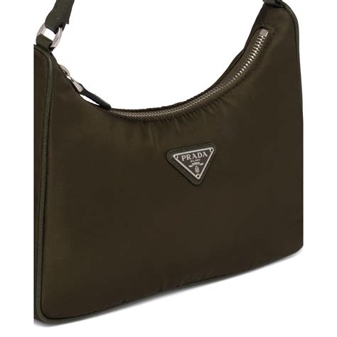 prada nylon green hunting bag with saffiano leather trim|Prada leather bags.